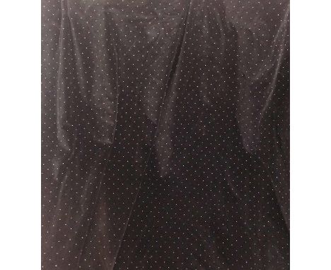 DE LE CUONA CURTAINS, a pair, 250cm gathered by 300cm drop in black with allover gold star speckle decoration with matching i