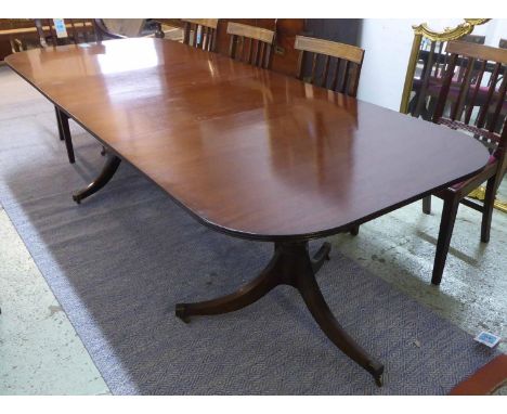 DINING TABLE, Georgian style mahogany with twin pedestals and two extra leaves, 71cm H x 100cm x 260cm fully extended. (small