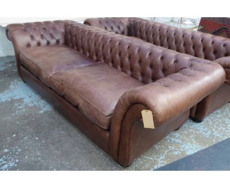 CHESTERFIELD SOFA, attributed to the Conran Shop, in brown buttoned leather, 112cm x 84cm H x 275cm. 