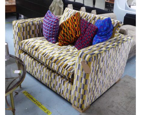 KIRKBY DESIGN UNDERGROUND UPHOLSTERED SOFA BED, with four cushions, 130cm W. 