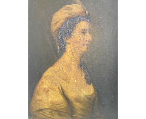 Follower of Gainsborough, oil on canvas - quarter length portrait of a lady in turban, in gilt frame, 36cm x 27cm