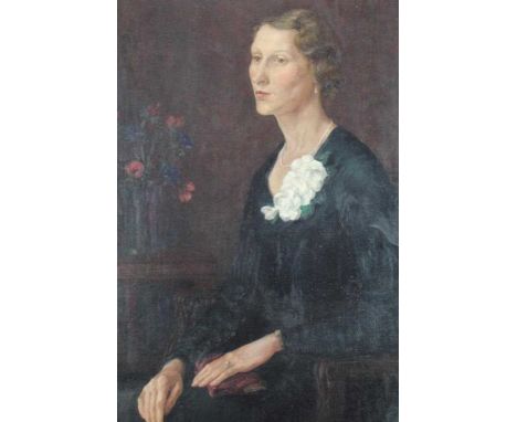 Miss Varley, 20th century oil on canvas - portrait of a seated lady, signed, in gilt frame, 92cm x 71cm