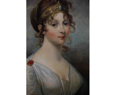 Continental School, oval oil on canvas, portrait of a lady wearing a tiara, in oval painted frame, 49cm x 38cm Condition repo