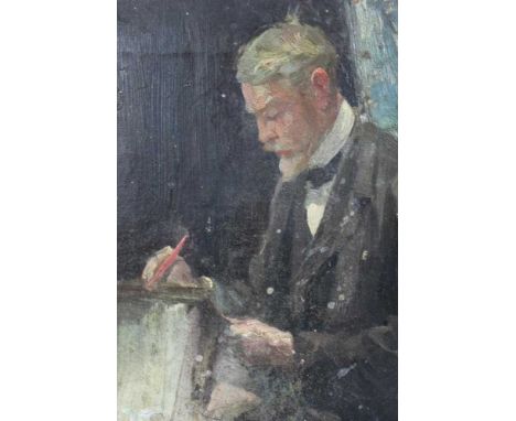 Gilbert, 1920s English School oil on canvas - portrait of an artist, indistinctly inscribed verso and dated 1921, unframed, 2