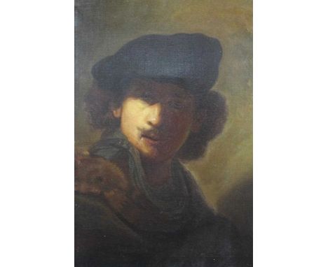 Late 19th century oil on canvas - portrait of Rembrandt, in gilt frame, 57cm x 46cmCondition report: Good condition overall a