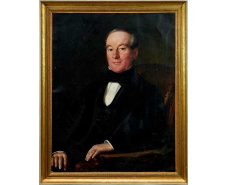 English School, circa 1830, oil on canvas - half length portrait of a Gentleman in black coat and tie, in gilt frame, 89cm x 