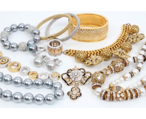 Group of costume jewellery - including gilt metal Swarovski crystal set bangle, simulated pearl necklaces, bracelets, earring