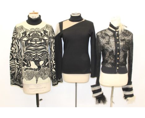 Selection of designer knitwear tops - including two Versace roll-necks, Jean Paul Gaultier roll-neck, John Galliano knitted l