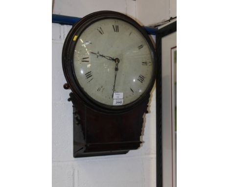 Regency drop-dial wall clock with circular painted dial, four pillar fusee movement and pendulum in flame-mahogany case, the 