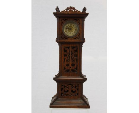 Late Victorian miniature longcase clock with cylinder movement, marked 'Lammer & Sons, Edinburgh', in pierced wooden case, 36