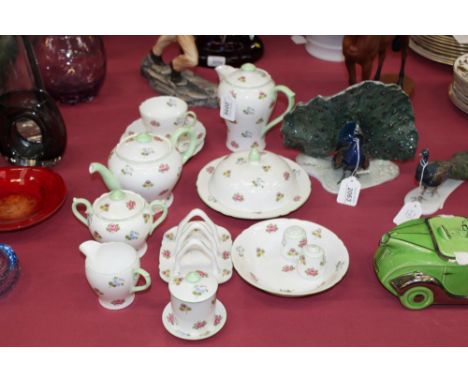 Shelley breakfast set for one comprising - tea pot, hot water pot, milk jug, covered sugar, tea cup, saucer, tea plate, bowl,