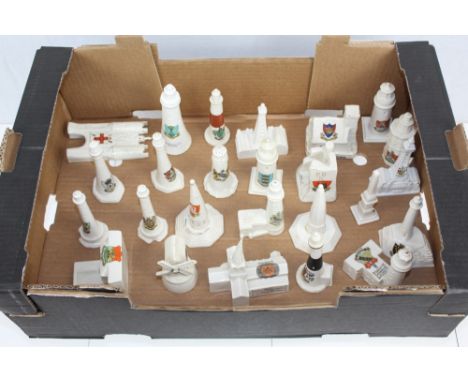 Collection of W. H. Goss crested china models of Lighthouses, Windmills and various other buildings (1 box)   CONDITION REPOR