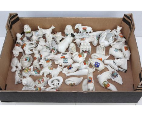 Collection of W. H. Goss, Arcadian and other crested china models of animals - various crests (1 box)