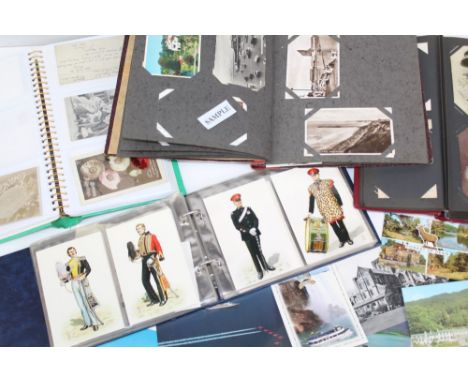 Postcards in albums - including military First World War, angels, glamour, shipping, social history, greetings, real photogra