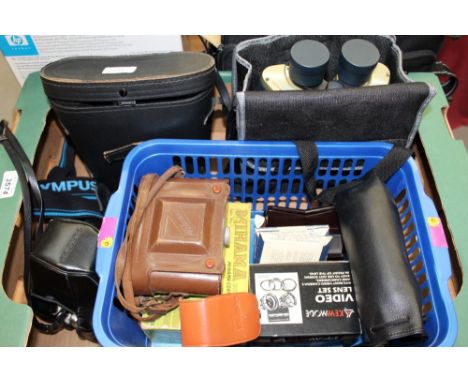 Quantity of assorted binoculars, cine camera, cameras and equipment