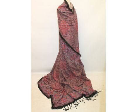 Vintage printed cotton paisley shawl with black edges and fringing