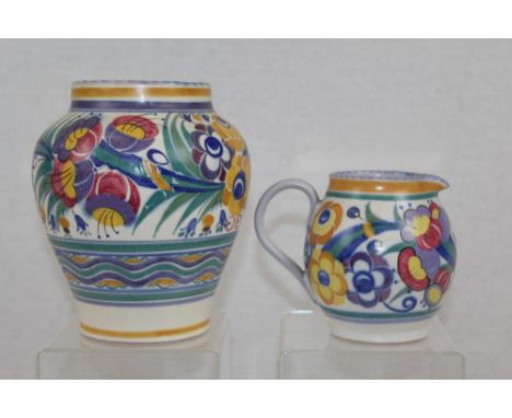 Carter Stabler Adams Poole Pottery vase, together with a jug in the same pattern - impressed marks to base (vase approximatel
