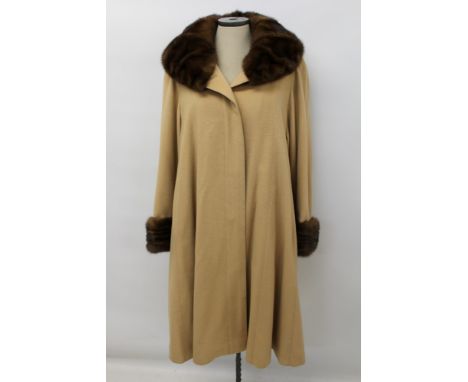 Sarah Felice M Collection fawn Angora mix coat with mink collar and cuffs, UK size 12