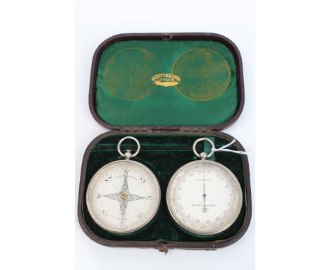 Negretti & Zambra pocket compensated barometer and compass in original fitted case   CONDITION REPORT  White metal casings- N