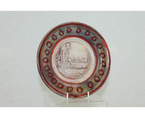 Quentin Bell (1910 - 1996), for Fulham Pottery 'Charleston' circular dish with incised and hand-painted decoration, incised m