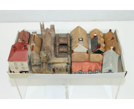 Group of twelve various W. H. Goss models of buildings - to include Churches, Cottages and a Cornish stile   CONDITION REPORT