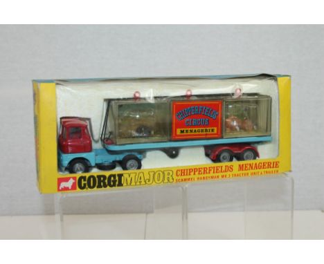 Corgi Major Chipperfields Circus Scammel Handyman Mk 3 tractor unit and trailer 'Menagerie' with three animal cages and conte