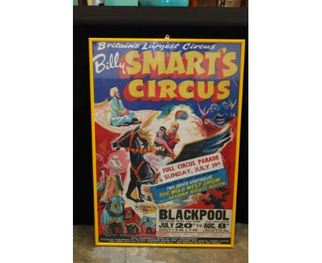 Vintage Billy Smart's Circus poster for Blackpool - with strap-line 'Britain's Largest Circus', featuring The Wild West Show 
