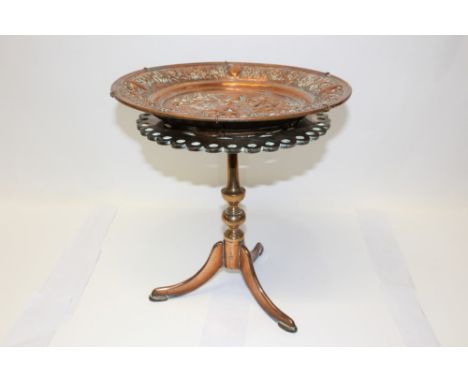 Late 19th / early 20th century French copper dish with embossed classical scenes - possibly Minerva or Athena Goddess of War,
