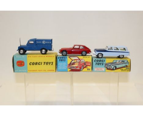 Corgi MGBGT no. 327, RAC Radio Rescue Land Rover no. 416, Ford Zephyr Estate Car no. 424, all boxed (3)   CONDITION REPORT  V