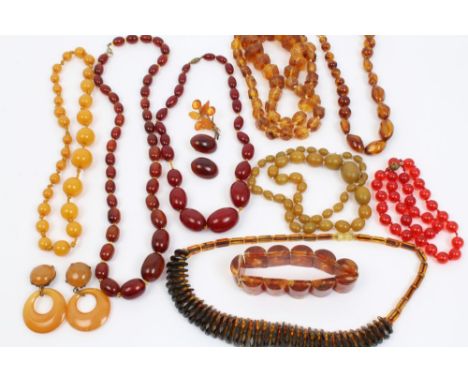Group of vintage simulated amber jewellery   CONDITION REPORT  'Cherry amber' necklace is as follows: total gross weight 41.4