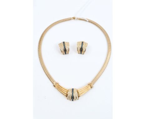 1980s Christian Dior gilt metal necklace, signed, together with pair of similar stud earrings (unsigned)   CONDITION REPORT  