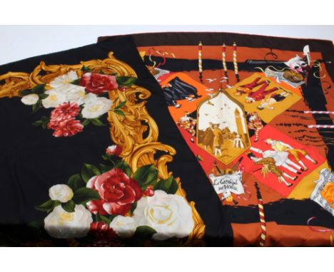 Authentic vintage Hermès silk jacquard scarf Le Carnaval De Venise by Hubert de Watrigant, 90cm square, plump hand-rolled edg