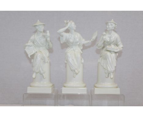 Three 20th century Royal Worcester blanc-de-chine porcelain Oriental figures modelled by A. Azori, entitled - 'La Fleur', 'L'