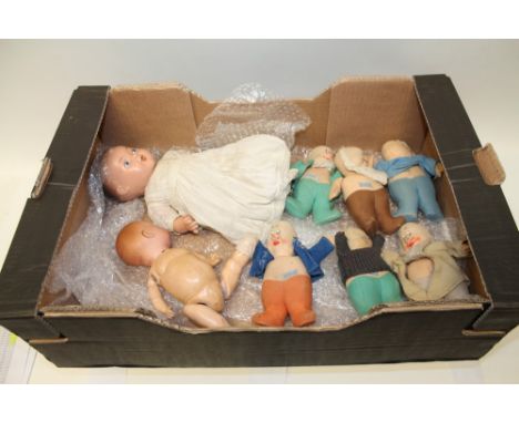 Chad Valley Hygienic Toys - six of the Seven Dwarfs, plus AM 351 / O K German bisque head doll, plus one other doll (8)