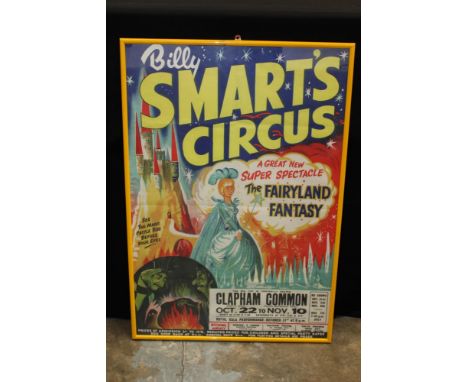 Vintage Billy Smart's Circus poster for Clapham Common - featuring 'A great new super spectacle - The fairyland fantasy', in 