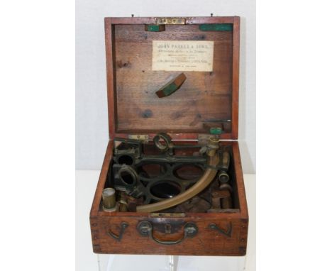 Late 19th century brass sextant with silvered scale, signed - H. Hughes & Son Ltd. London, in fitted mahogany case