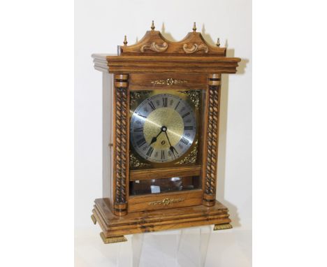 Contemporary mantel clock with German timepiece movement, brass dial with angel spandrels, matted centre and silvered chapter
