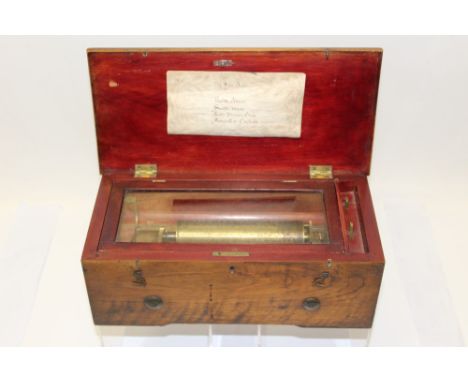 19th century music box of small proportions, with movement playing four airs, in wooden case - underside numbered - 4656