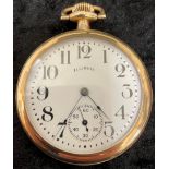 Bunn Special 60 hour gold plated pocket watch with engraved back (runs)
