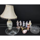 Mocha Ware lamp by Roger Irving, Royal Crown Derby "Green Derby Panel" vase (2nd), Beswick Ch Ulrica