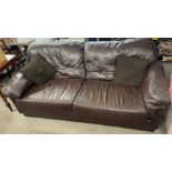 Brown leather two seater sofa L 196cm