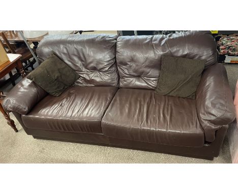 Brown leather two seater sofa L 196cm