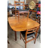 Retro G Plan teak draw leaf table with 3 chairs extending to 159cm by 112cm