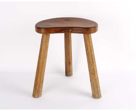 Workshop of Robert "Mouseman" Thompson, Kilburn Small Oak Milking Stool Circa 1950s/60s, the shaped and dished seat with carv