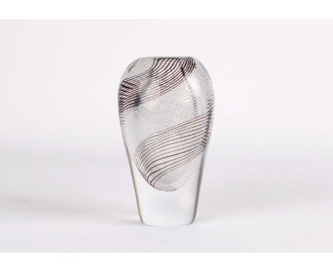 Vicke Lindstrand (Swedish 1904-1983) for Kosta "Multi-Thread" Vase  Circa 1960s, inverted ovoid form, the clear body with enc