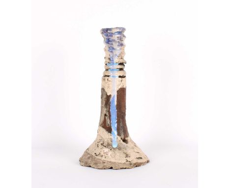 Simon Carroll (British 1964-2009) Tall Studio Pottery Candlestick  Undated, the earthenware body with ringed neck, applied wi