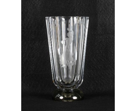 Vicke Lindstrand (Swedish 1904-1983) for Orrefors Art Deco Engraved "Dancer" Vase Released 1935, no. L1441 in Catalogue 10, c