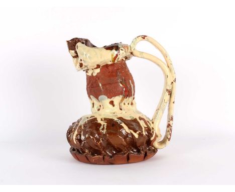 Simon Carroll (British 1964-2009) Studio Pottery Jug or Pitcher  Dated 2006, the pinched earthenware body with 'strap' handle