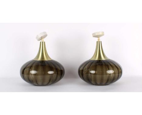 Carl Fagerlund (Swedish 1915-2011) for Orrefors Pair of "Onion" Ceiling Lamps  Circa 1960s, in 'Smoke' colourway with interna