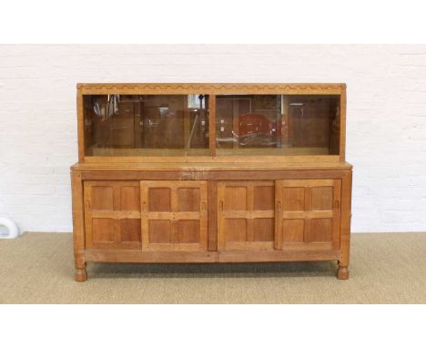 Robert "Mouseman" Thompson of Kilburn Large and Impressive Oak Sideboard Circa 1950s, the frieze with repeated carved detail 